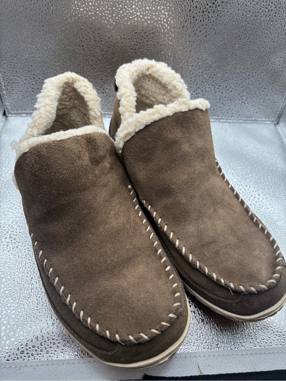 LL Bean Mountain Slippers Ankle Boot Mocs Brown Shoe Suede Womens Size 7 Slip On